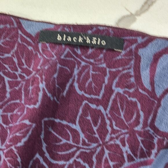 Black Halo | Silk Tunic Style Women’s Purple Floral Print Wrap Blouse Top Size M - Picture 6 of 16